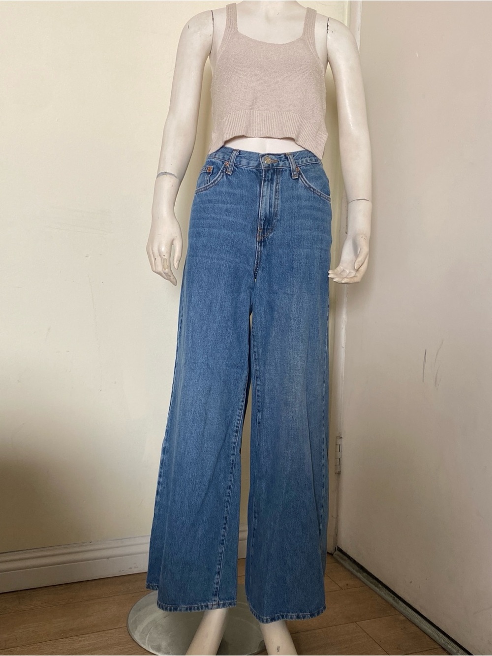 Topshop Mid-Blue High Waist Wide Leg Jeans